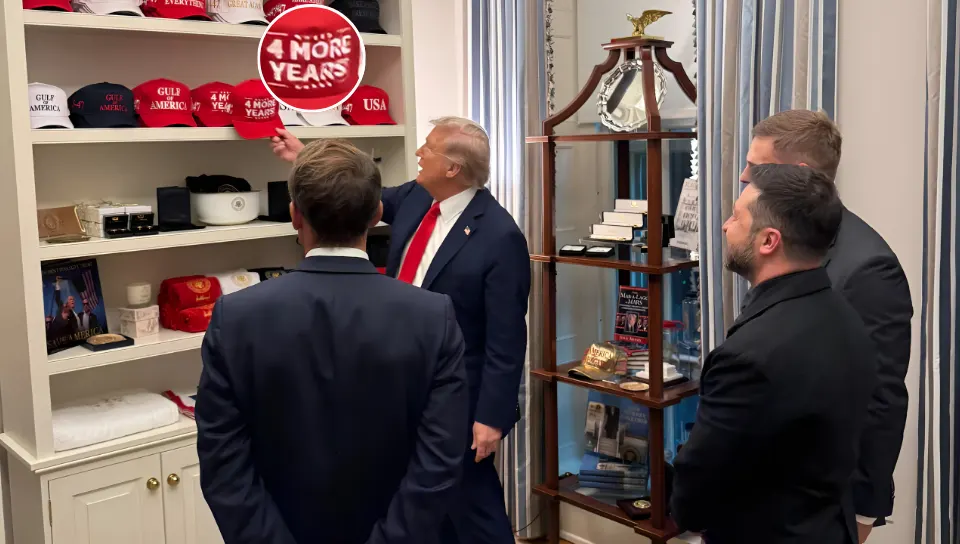 Trump’s ‘4 More Years’ hats showcased during Macron–Zelenskyy visit: message to allies or to U.S. voters?