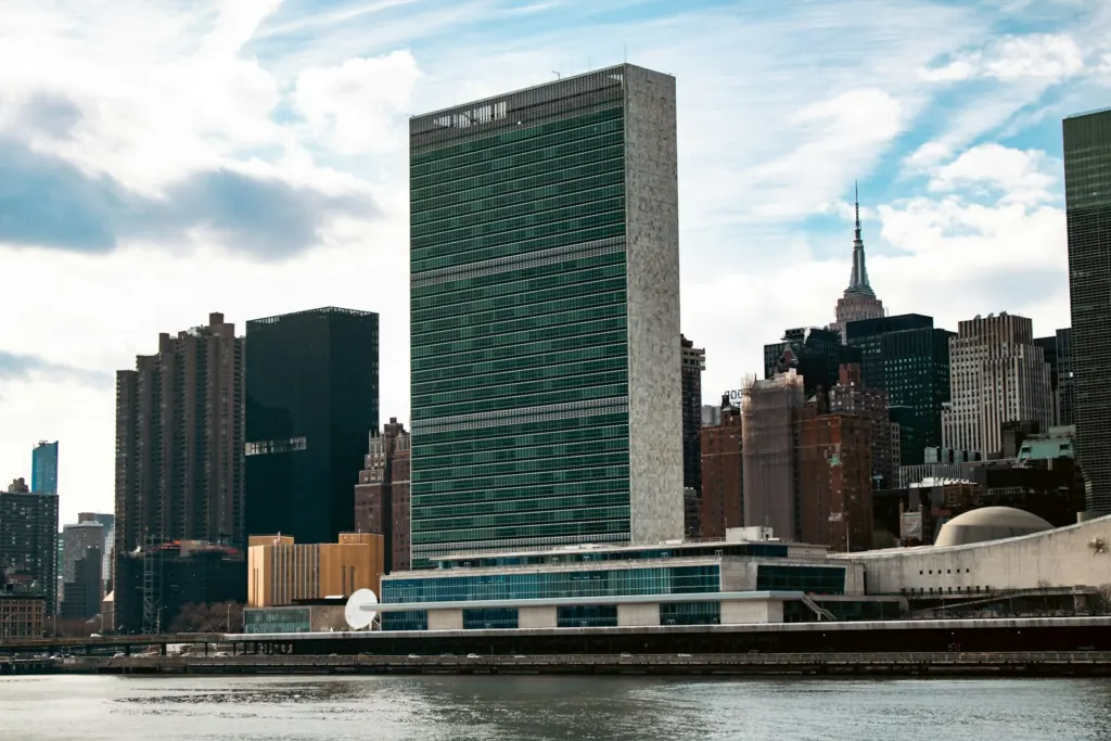 United Nations Headquarters towers beside the East River in New York