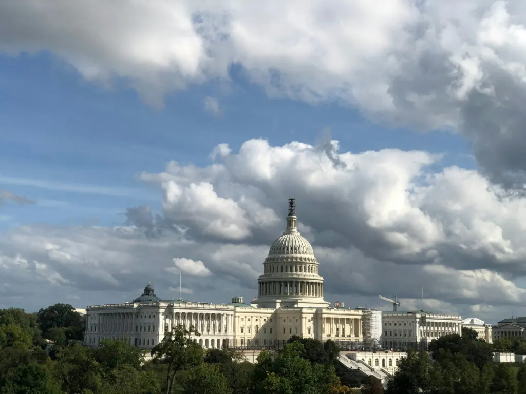 Capitol building seen across the water in Washington