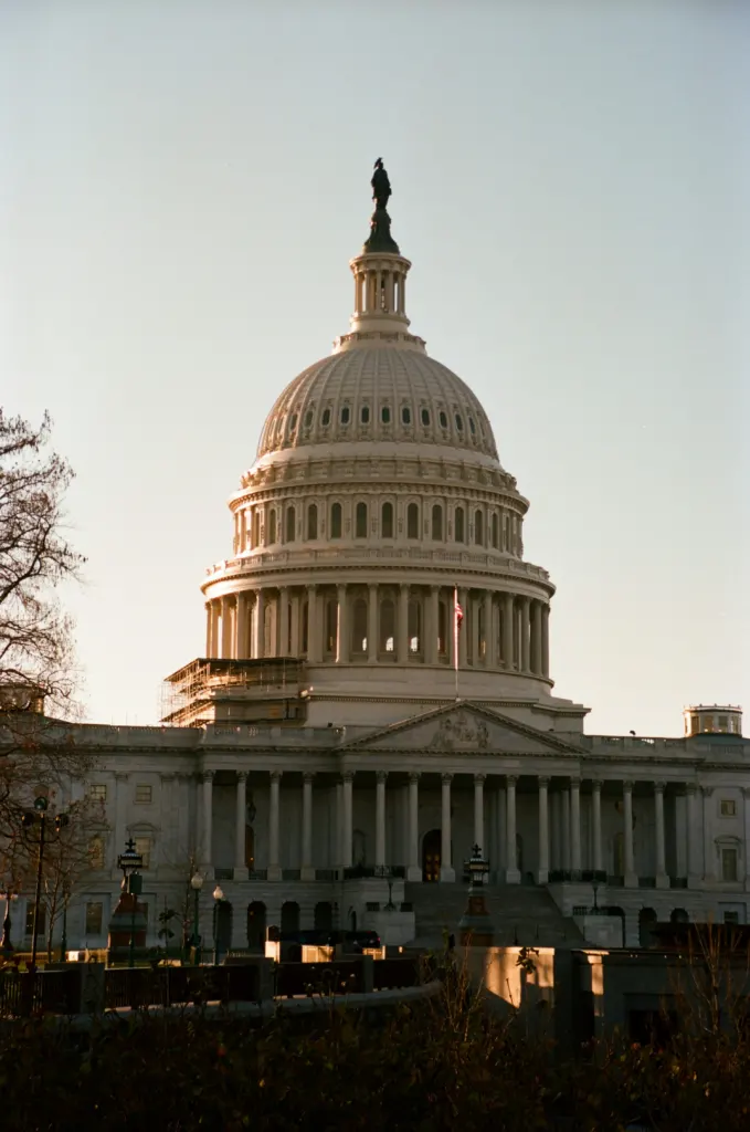 Close view of the white dome of the U.S. Capitol